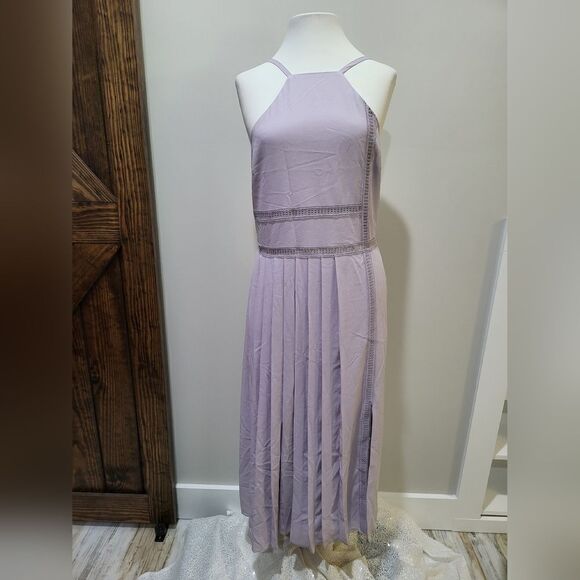 Ted Baker Camylie Lace Insert Asymmetric Pleat Midi Dress NWT sz 2 lilac purple - Picture 3 of 5